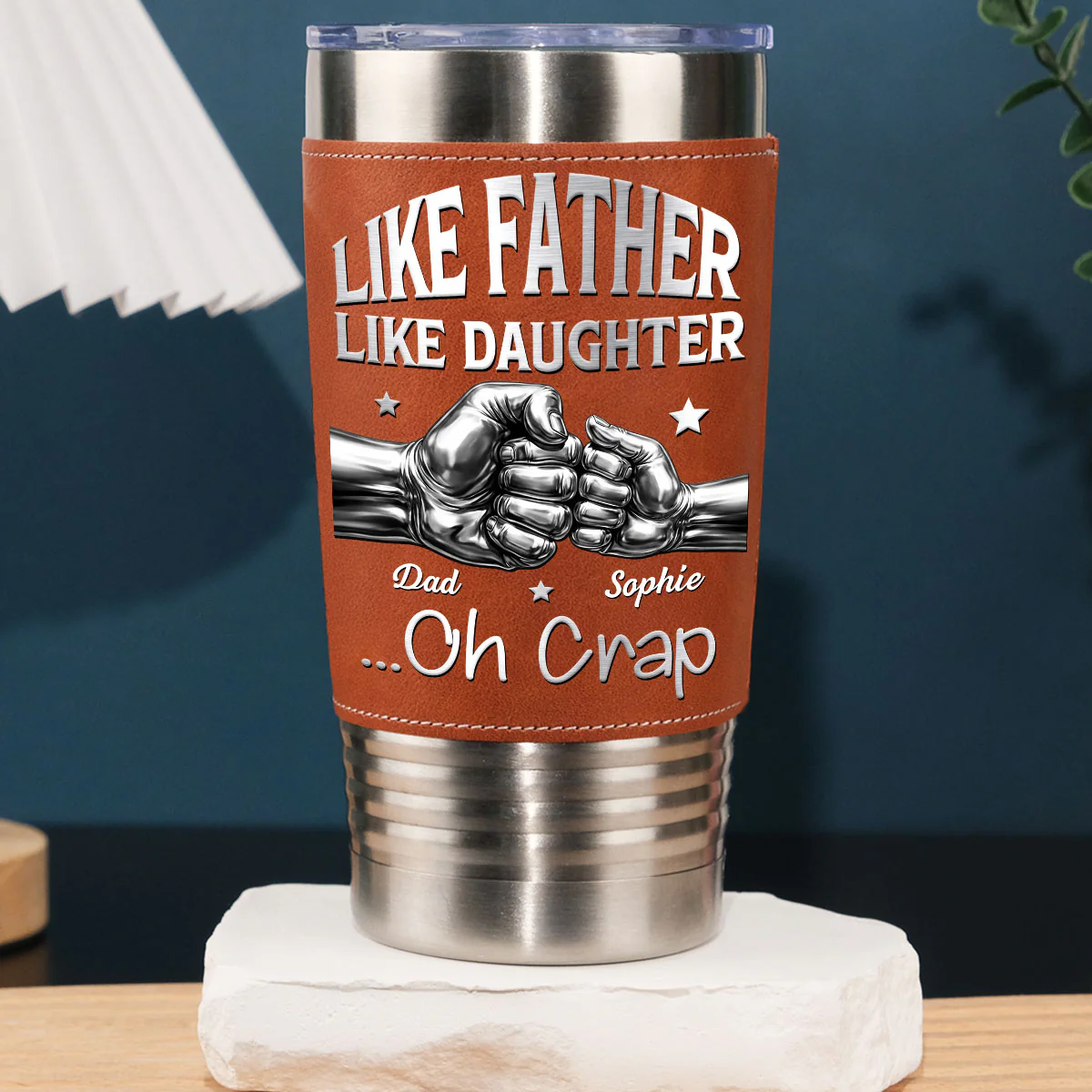 Like Father Like Daughter - Personalized Custom Leather Tumbler - Image 2