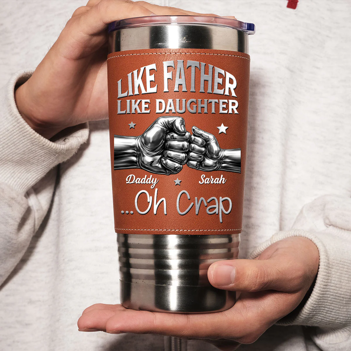 Like Father Like Daughter - Personalized Custom Leather Tumbler - Image 5