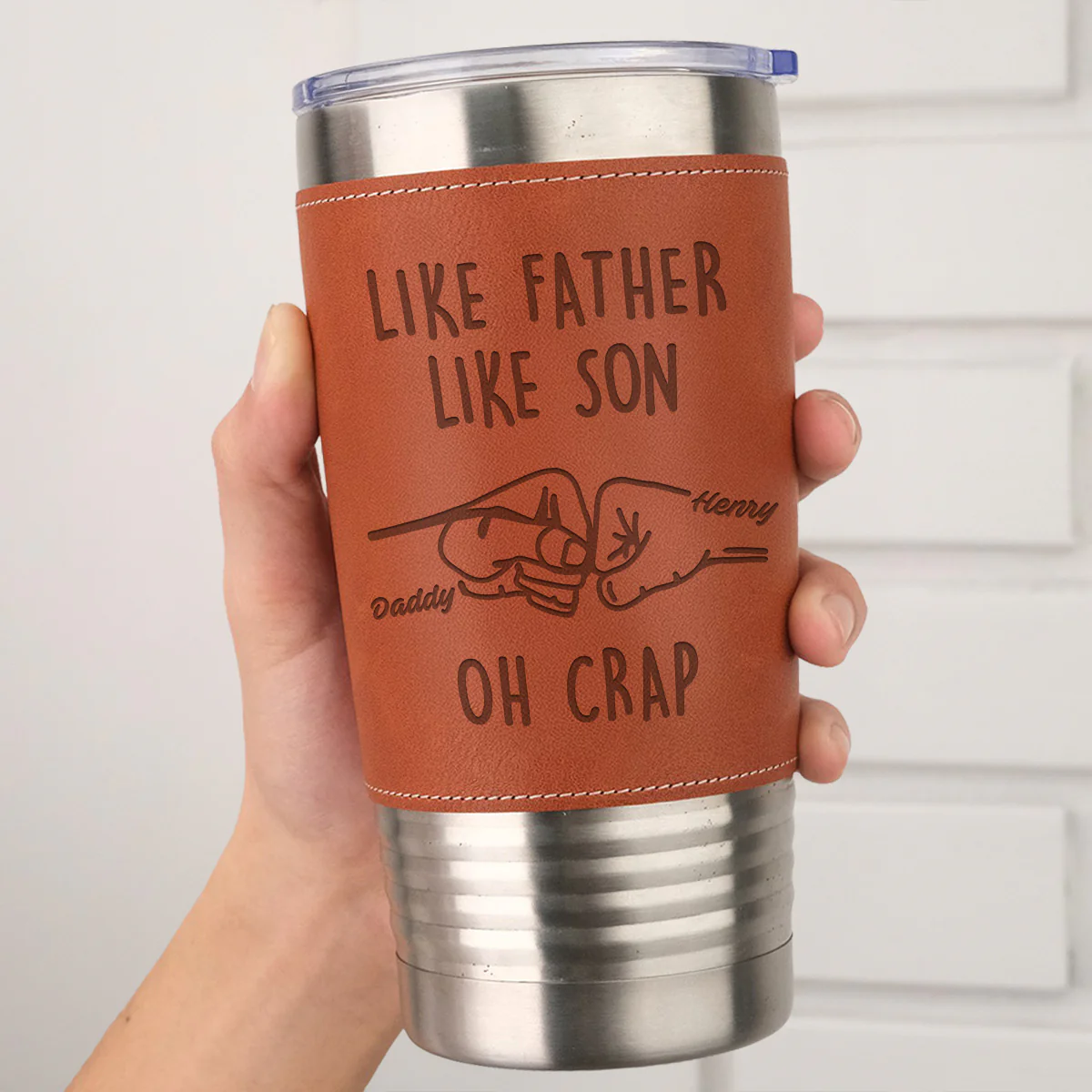 Like Father Like Son - Personalized Custom Engraved Leather Tumbler - Image 3