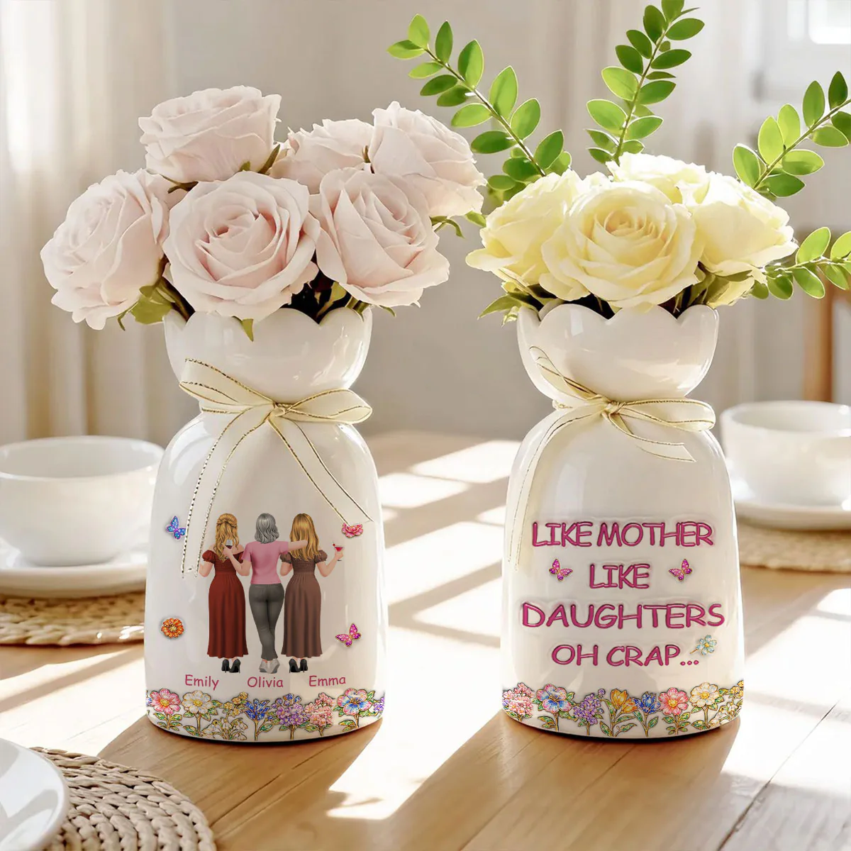Like Mother Like Daughter - Personalized Custom 3D Effect Ribbon Tie Flower Vase  - Image 2