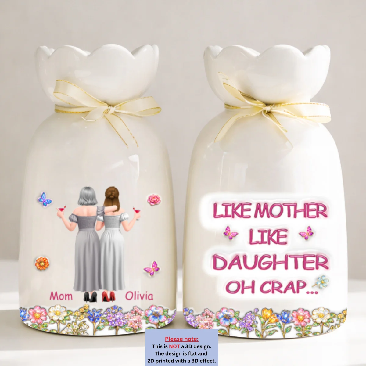 Like Mother Like Daughter - Personalized Custom 3D Effect Ribbon Tie Flower Vase  - Image 6