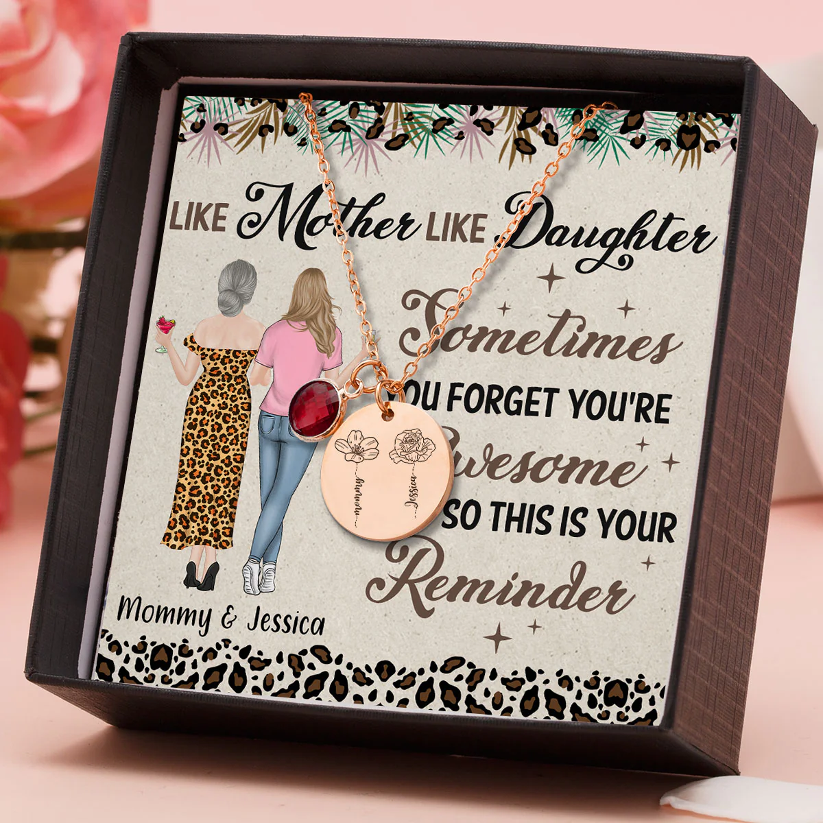 Like Mother Like Daughter - Personalized Custom Birthstone Necklace With Message Card - Image 3