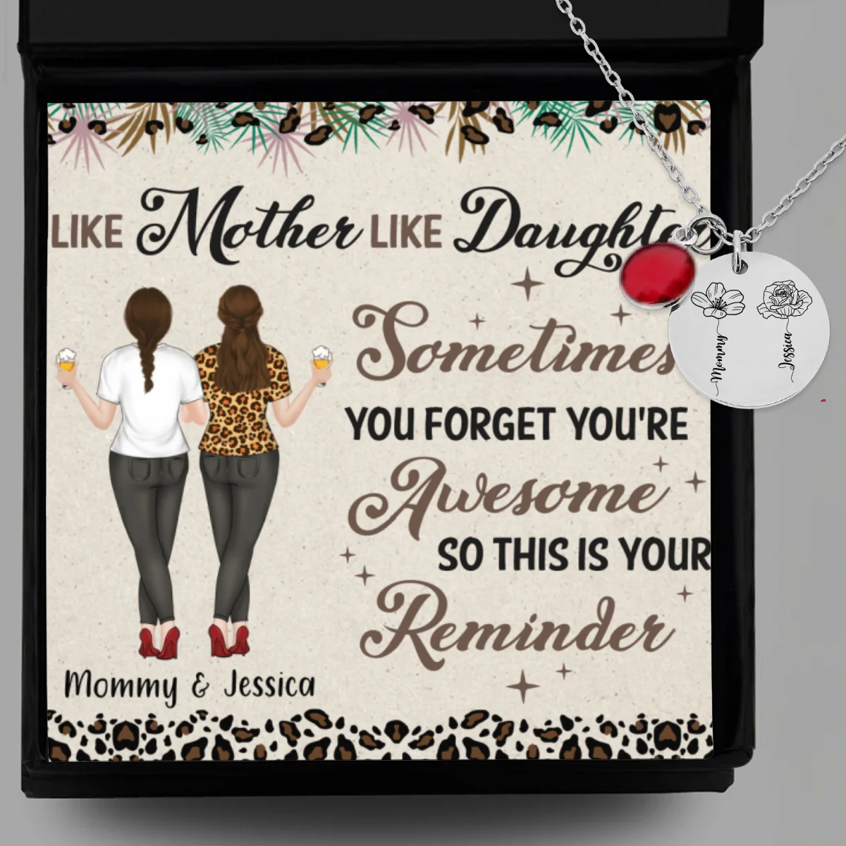 Like Mother Like Daughter - Personalized Custom Birthstone Necklace With Message Card - Image 8