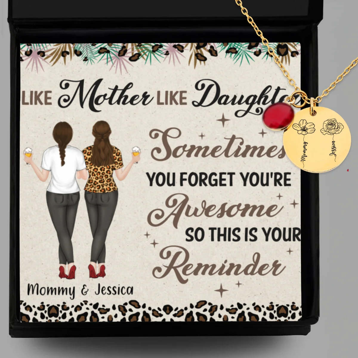 Like Mother Like Daughter - Personalized Custom Birthstone Necklace With Message Card - Image 9
