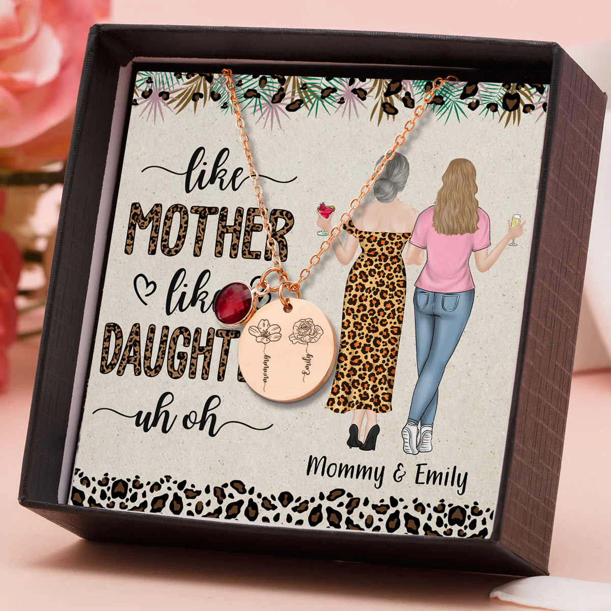 Like Mother Like Daughter - Personalized Custom Birthstone Necklace With Message Card - Image 2
