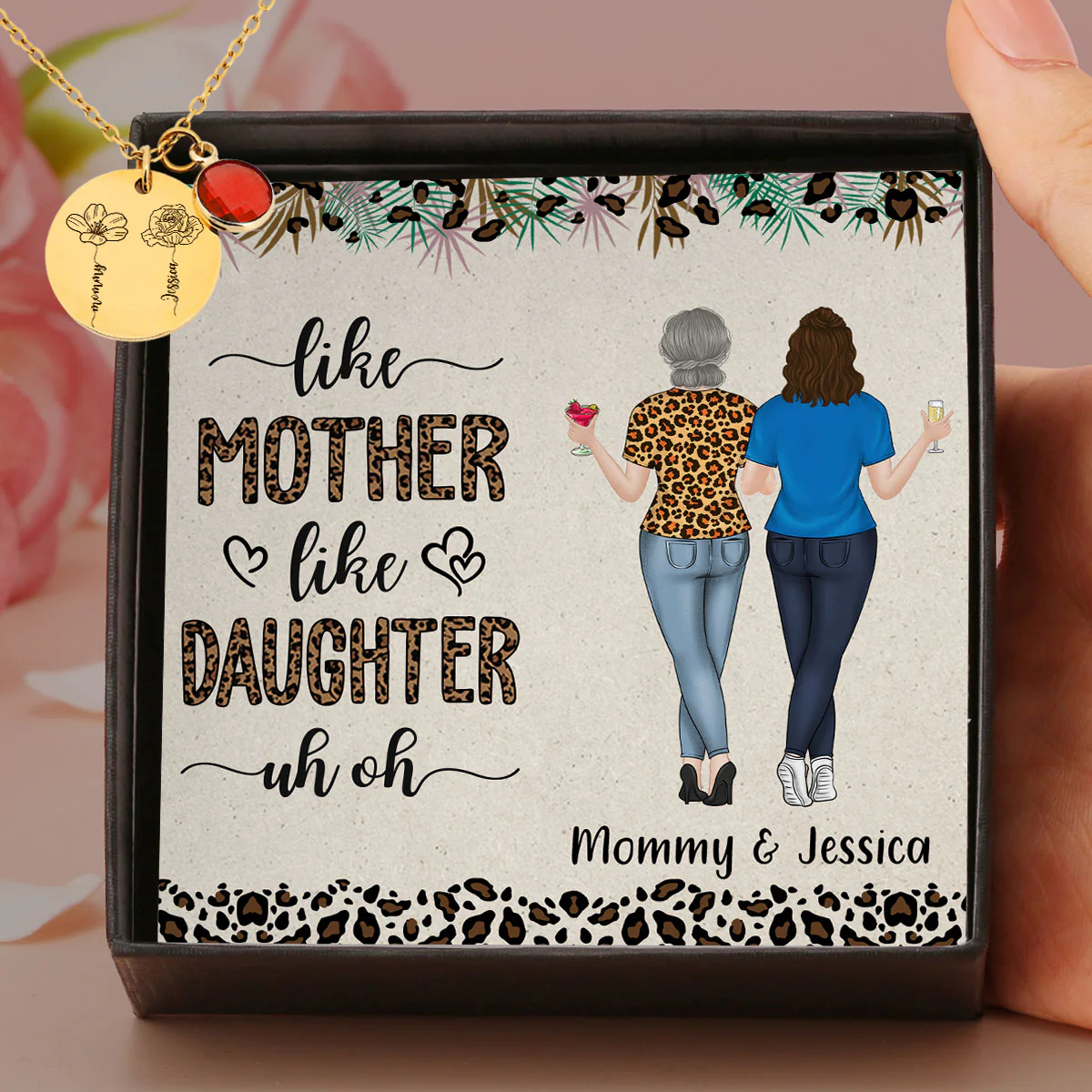 Like Mother Like Daughter - Personalized Custom Birthstone Necklace With Message Card - Image 3