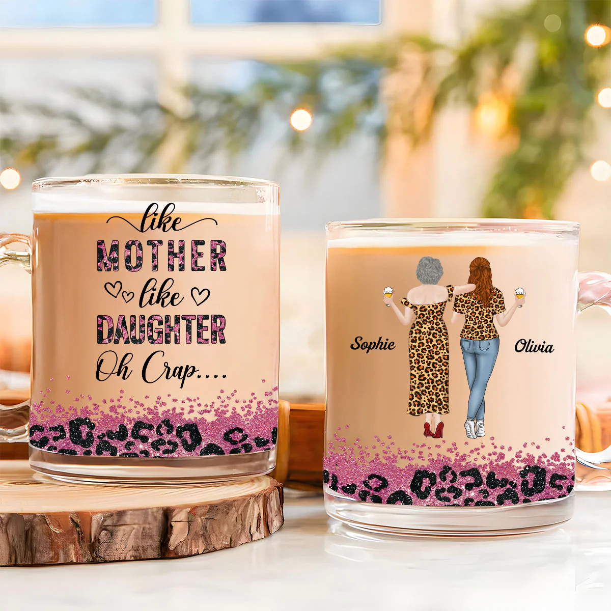 Like Mother Like Daughter - Personalized Custom Glass Mug - Image 2