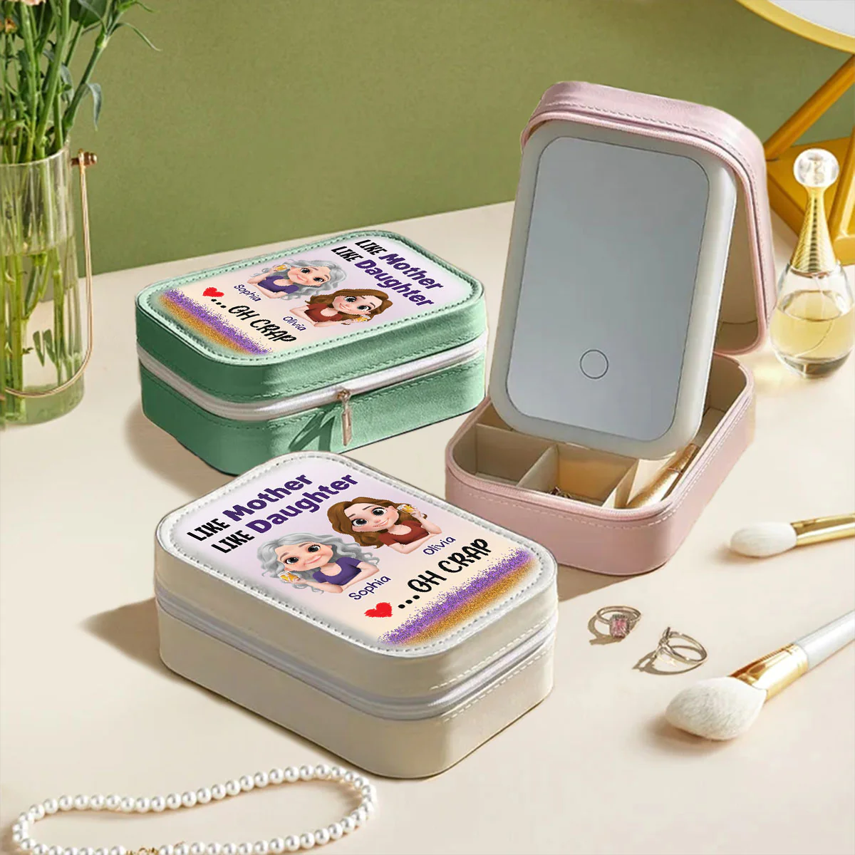 Like Mother Like Daughter - Personalized Custom Jewelry Box With LED Mirror - Image 3
