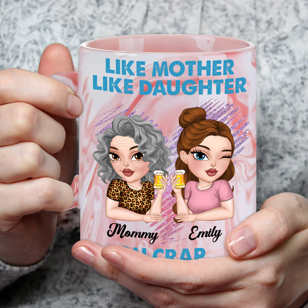 Like Mother Like Daughter - Personalized Custom Pink Marble Mug - Image 4