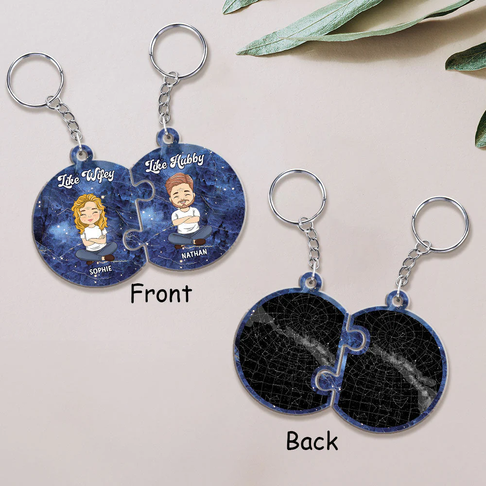 Custom Star Map Like Wifey Like Hubby - Personalized Custom Couple Acrylic Keychain - Image 4
