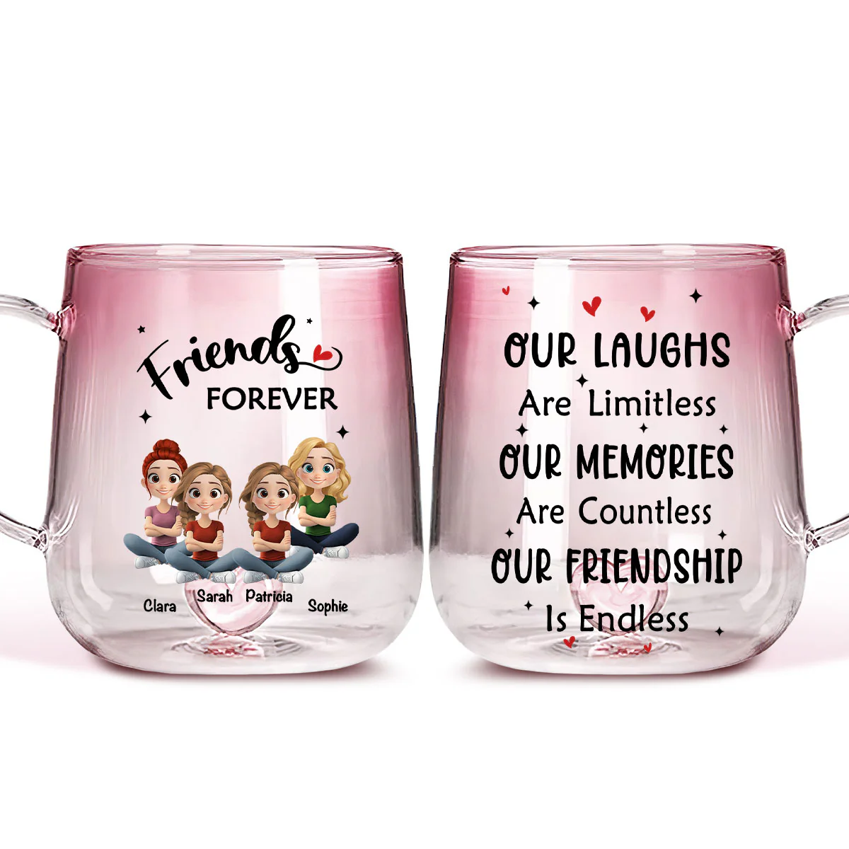 Limitless Friendship Glow - Personalized Custom Pink Gradient Glass Mug - Image 3