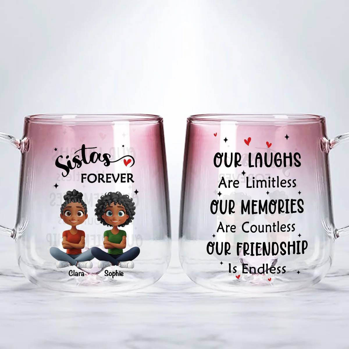 Limitless Friendship Glow - Personalized Custom Pink Gradient Glass Mug - Image 4