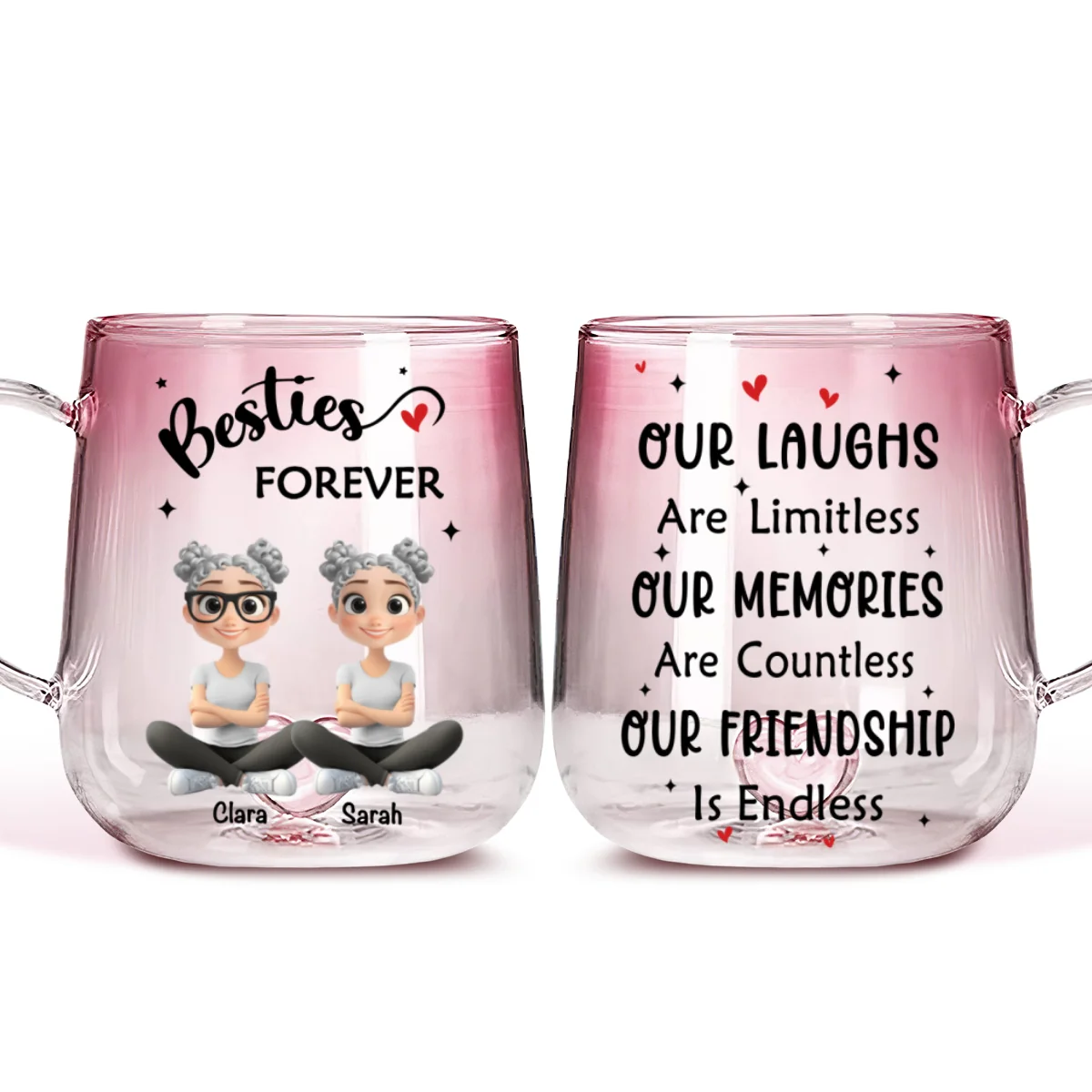Limitless Friendship Glow - Personalized Custom Pink Gradient Glass Mug - Image 6