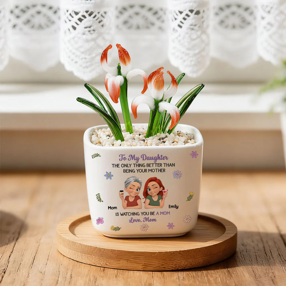 Linked Together Cartoon - Personalized Custom Glass Birth Month Flower - Image 3