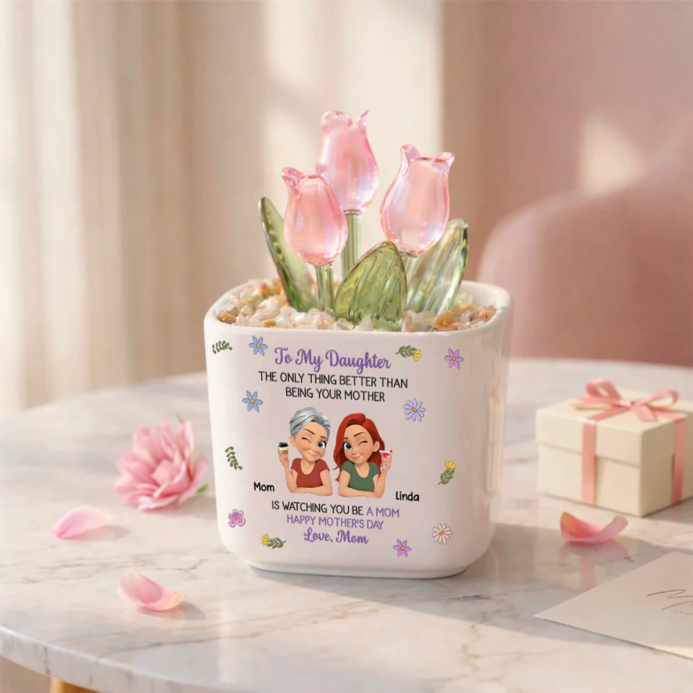 Linked Together Cartoon - Personalized Custom Glass Everlasting Tulips - Image 4