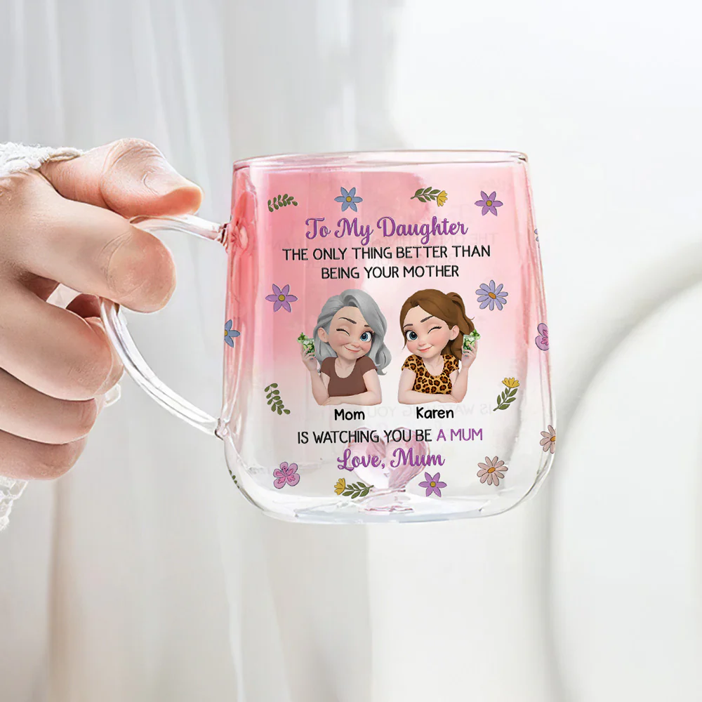 Linked Together Cartoon - Personalized Custom Pink Gradient Glass Mug - Image 2