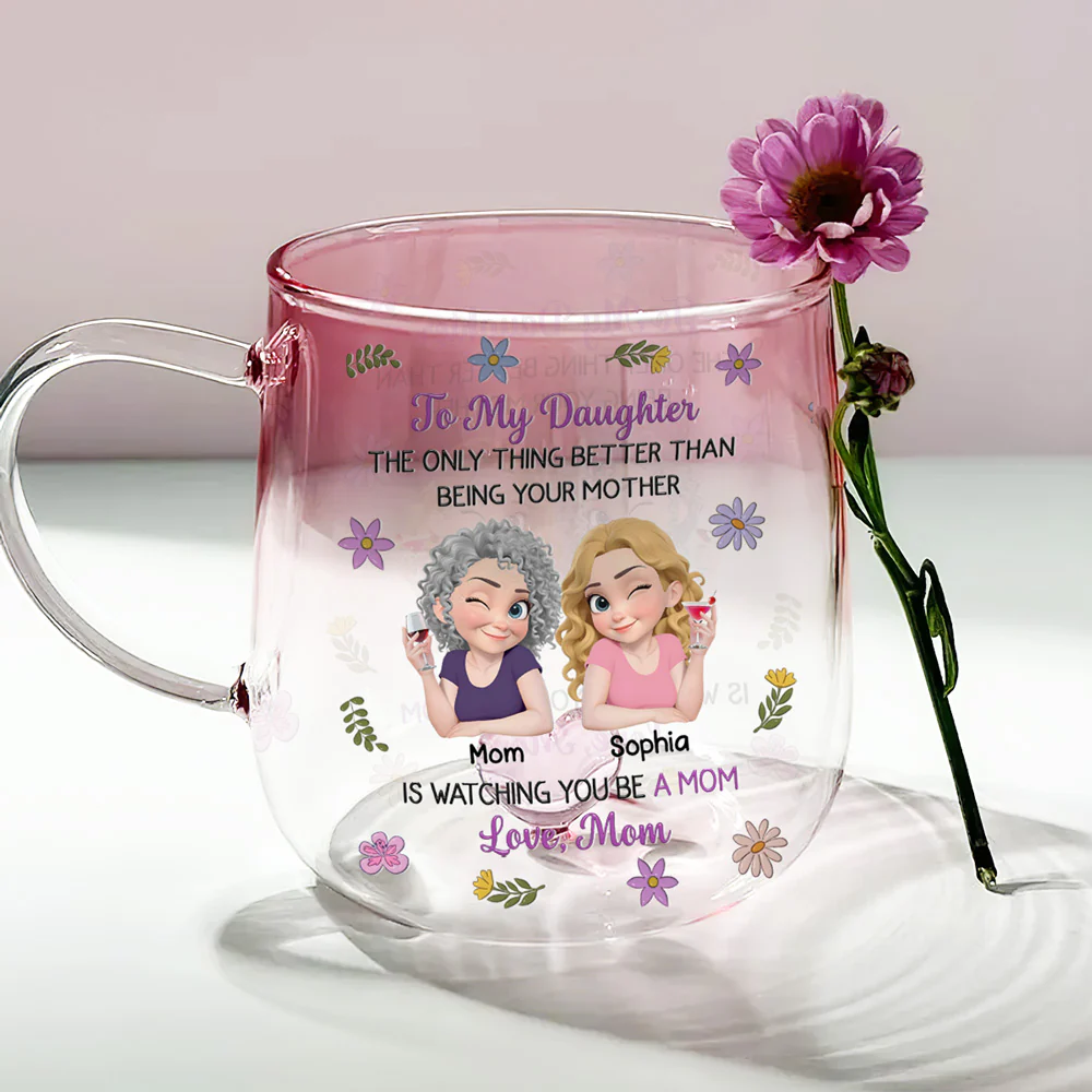 Linked Together Cartoon - Personalized Custom Pink Gradient Glass Mug - Image 3