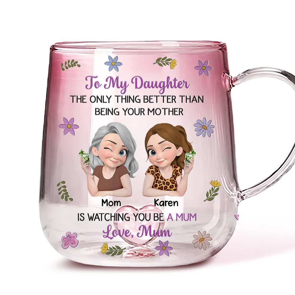 Linked Together Cartoon - Personalized Custom Pink Gradient Glass Mug - Image 4