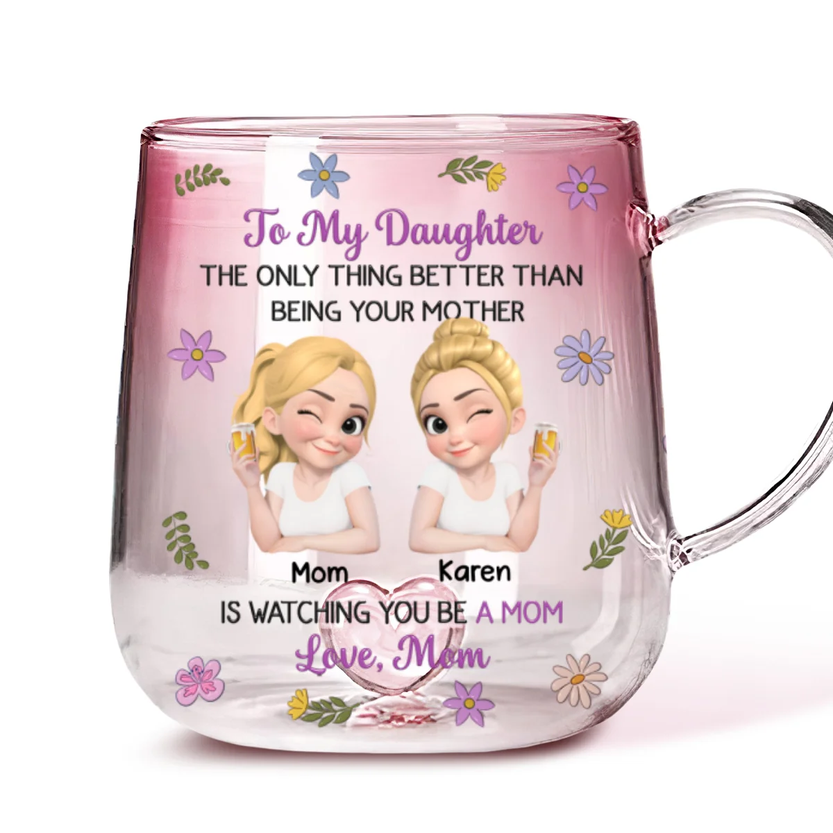 Linked Together Cartoon - Personalized Custom Pink Gradient Glass Mug - Image 6