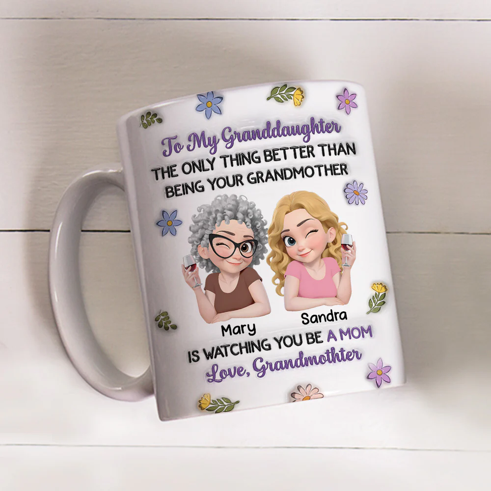 Linked Together Granddaughter Cartoon - Personalized Custom 3D Inflated Effect Mug - Image 4