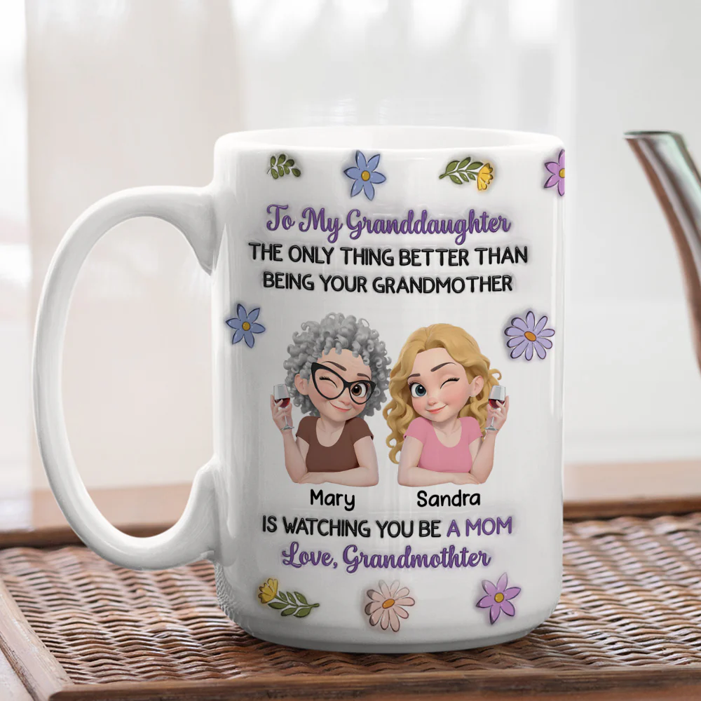 Linked Together Granddaughter Cartoon - Personalized Custom 3D Inflated Effect Mug - Image 5