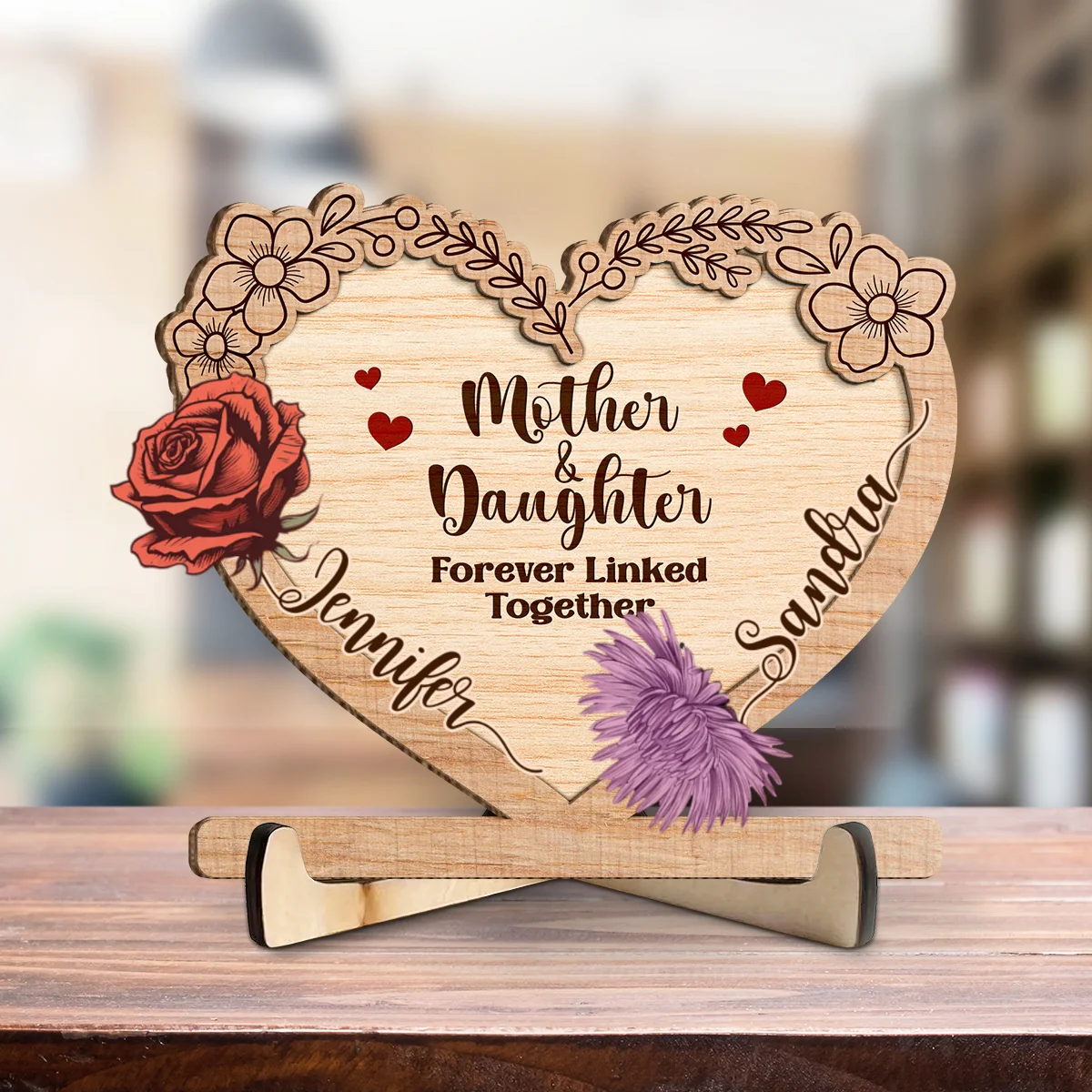 Linked Together Mom And Daughter - Personalized Custom Wooden Plaque - Image 6