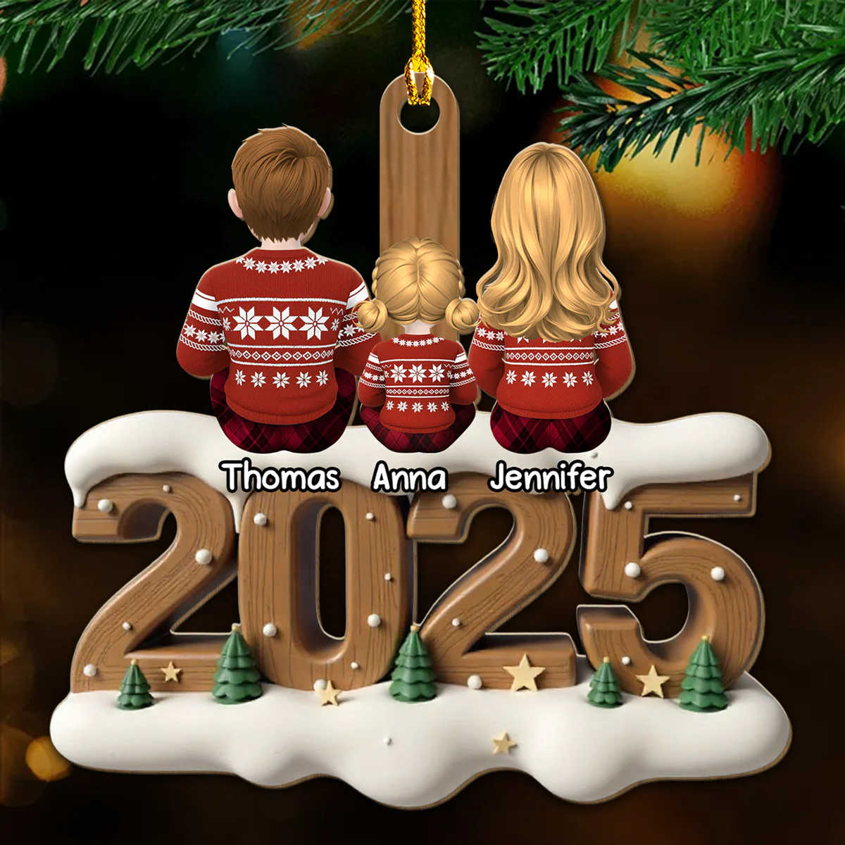 Little Family Now Onwards - Personalized Custom 3D Effect Wood Ornament - Image 2