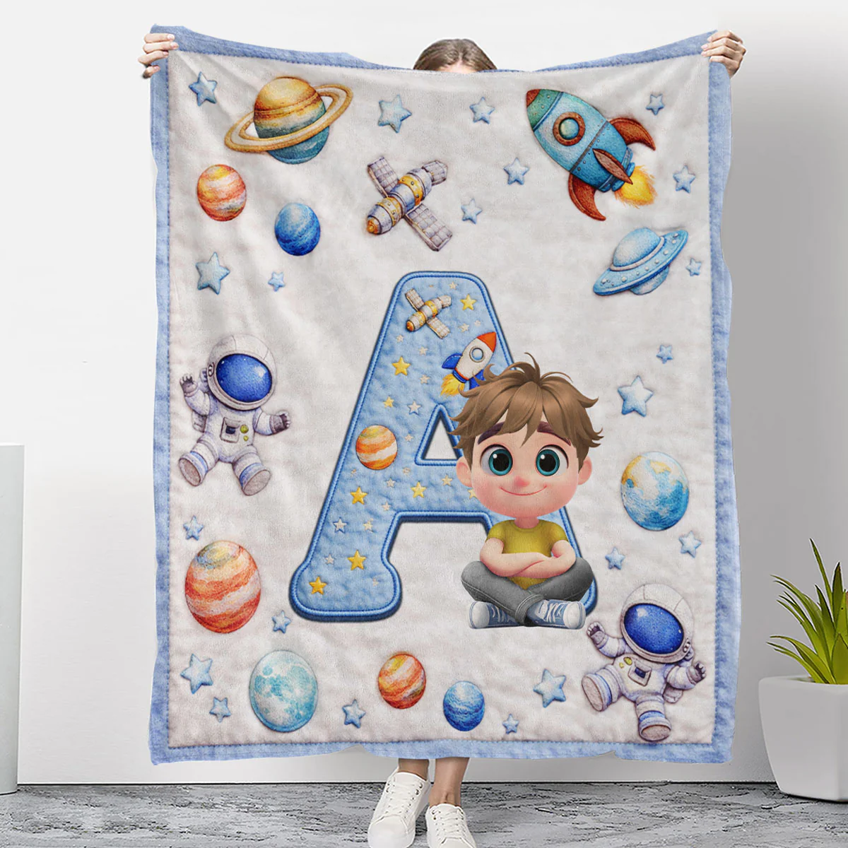Little One Initial World - Personalized Custom Fleece Blanket