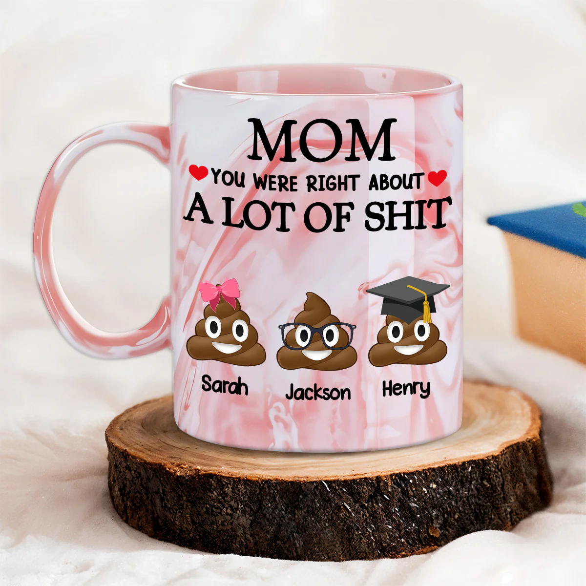 Little Shits Of Mom - Personalized Custom Pink Marble Mug - Image 3