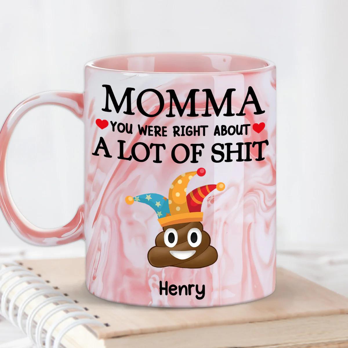 Little Shits Of Mom - Personalized Custom Pink Marble Mug - Image 5