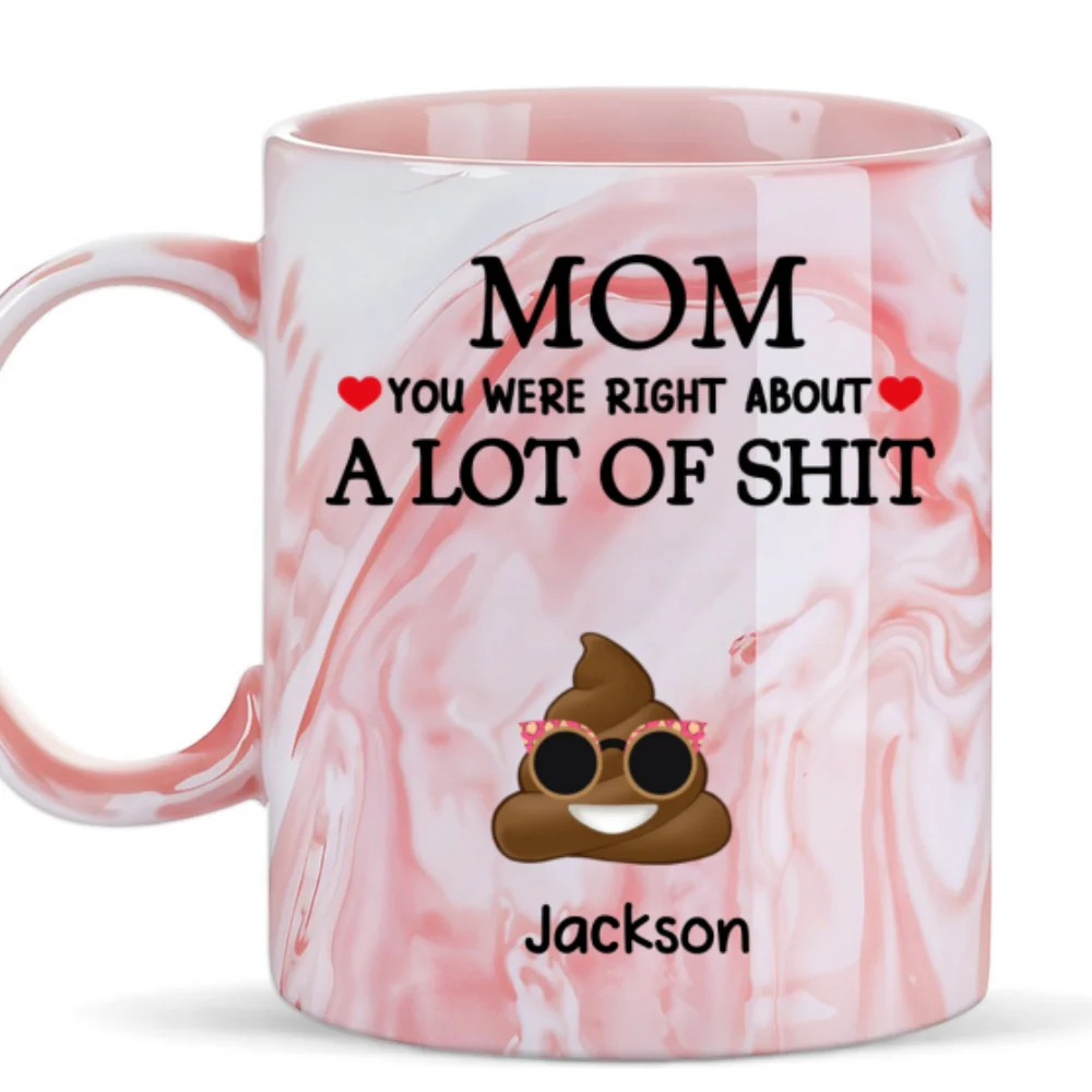 Little Shits Of Mom - Personalized Custom Pink Marble Mug - Image 6