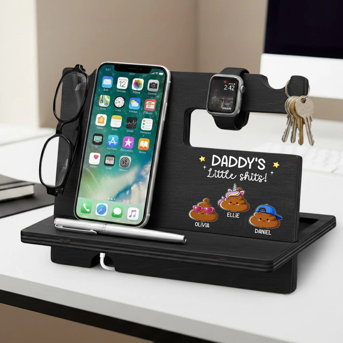 Little Shits - Personalized Custom Wood Phone Docking Station