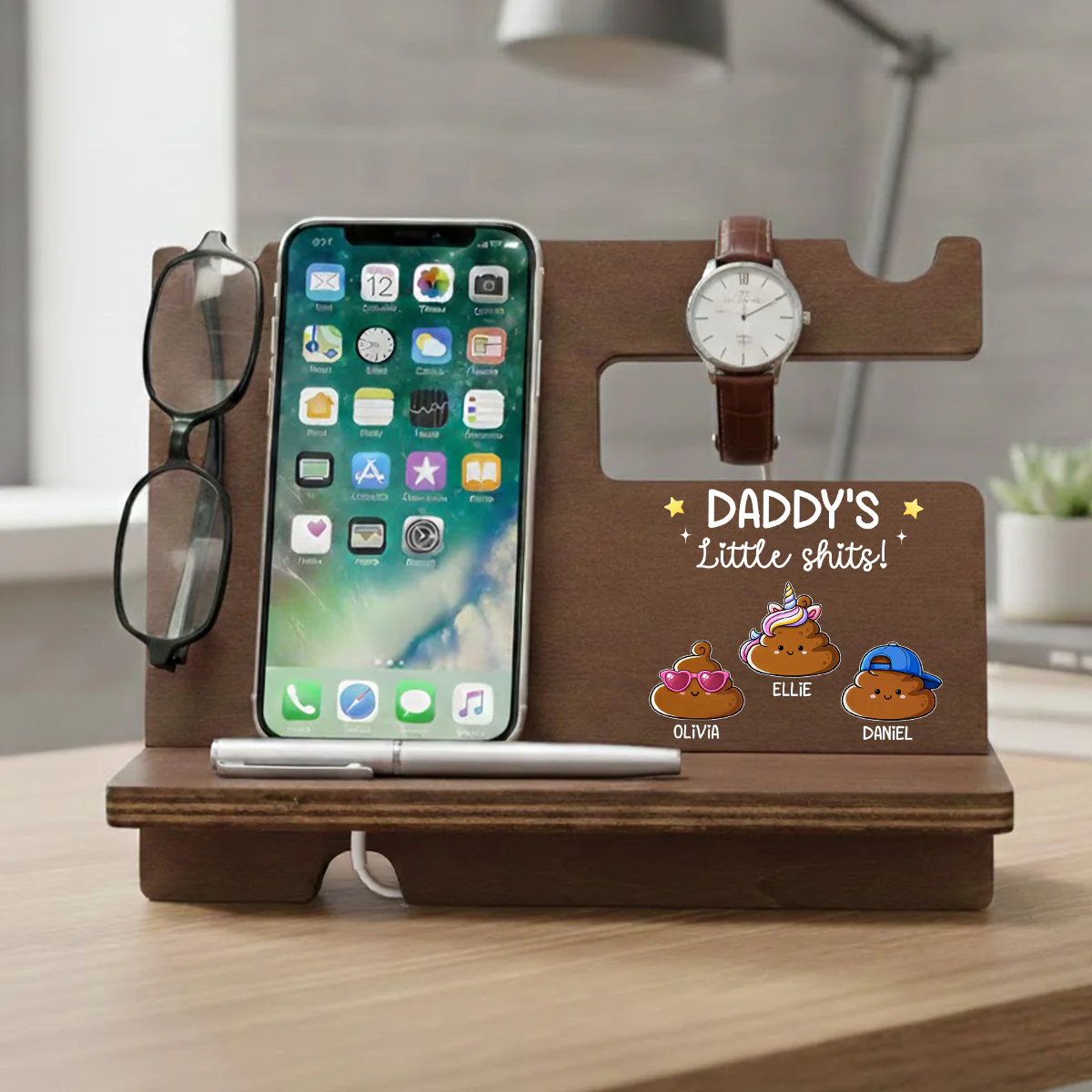 Little Shits - Personalized Custom Wood Phone Docking Station - Image 2