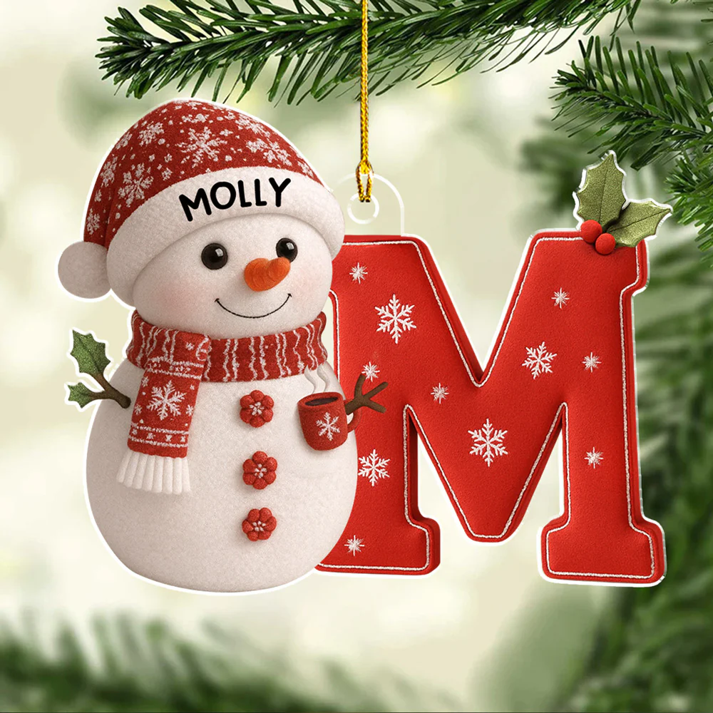 Little Snowman Joy With Letter - Personalized Custom Acrylic Ornament - Image 2