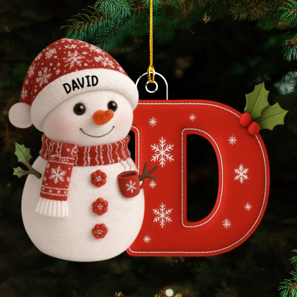 Little Snowman Joy With Letter - Personalized Custom Acrylic Ornament - Image 7