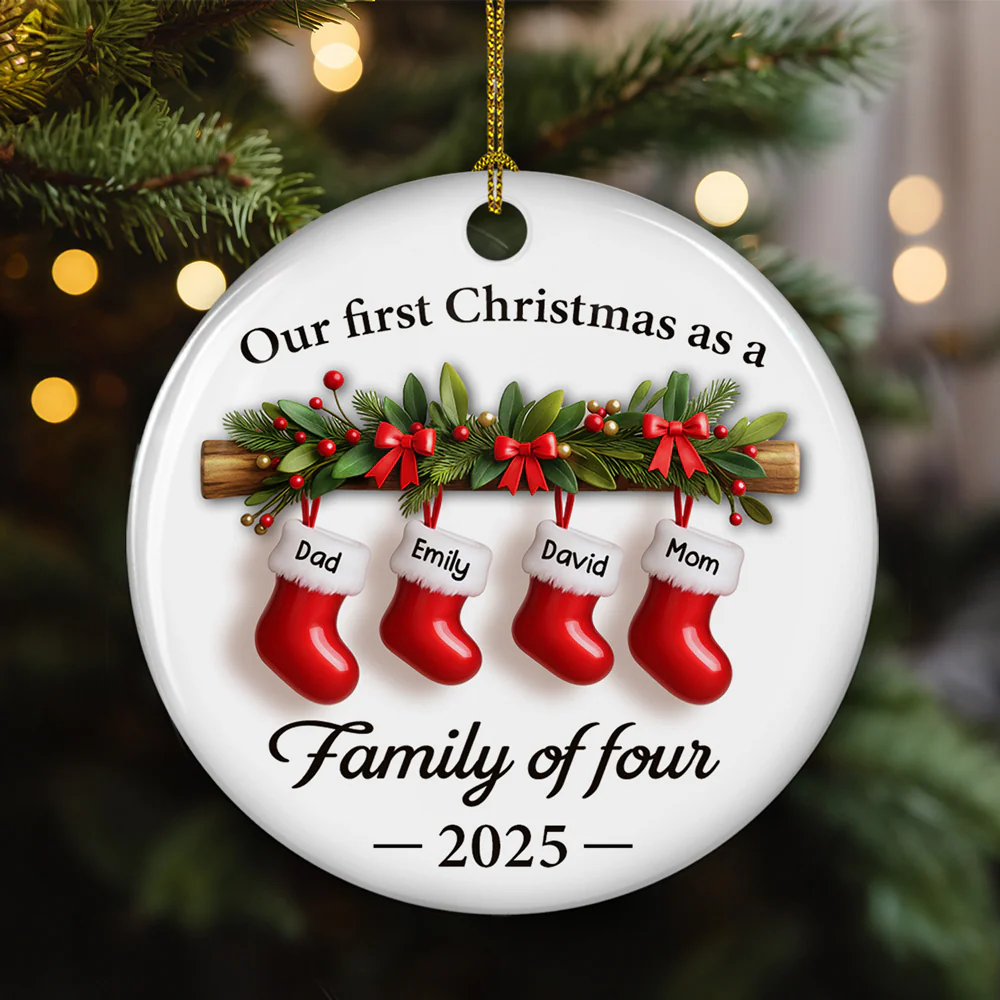Little Stockings Big Love - Personalized Custom 3D Effect Ceramic Ornament - Image 4