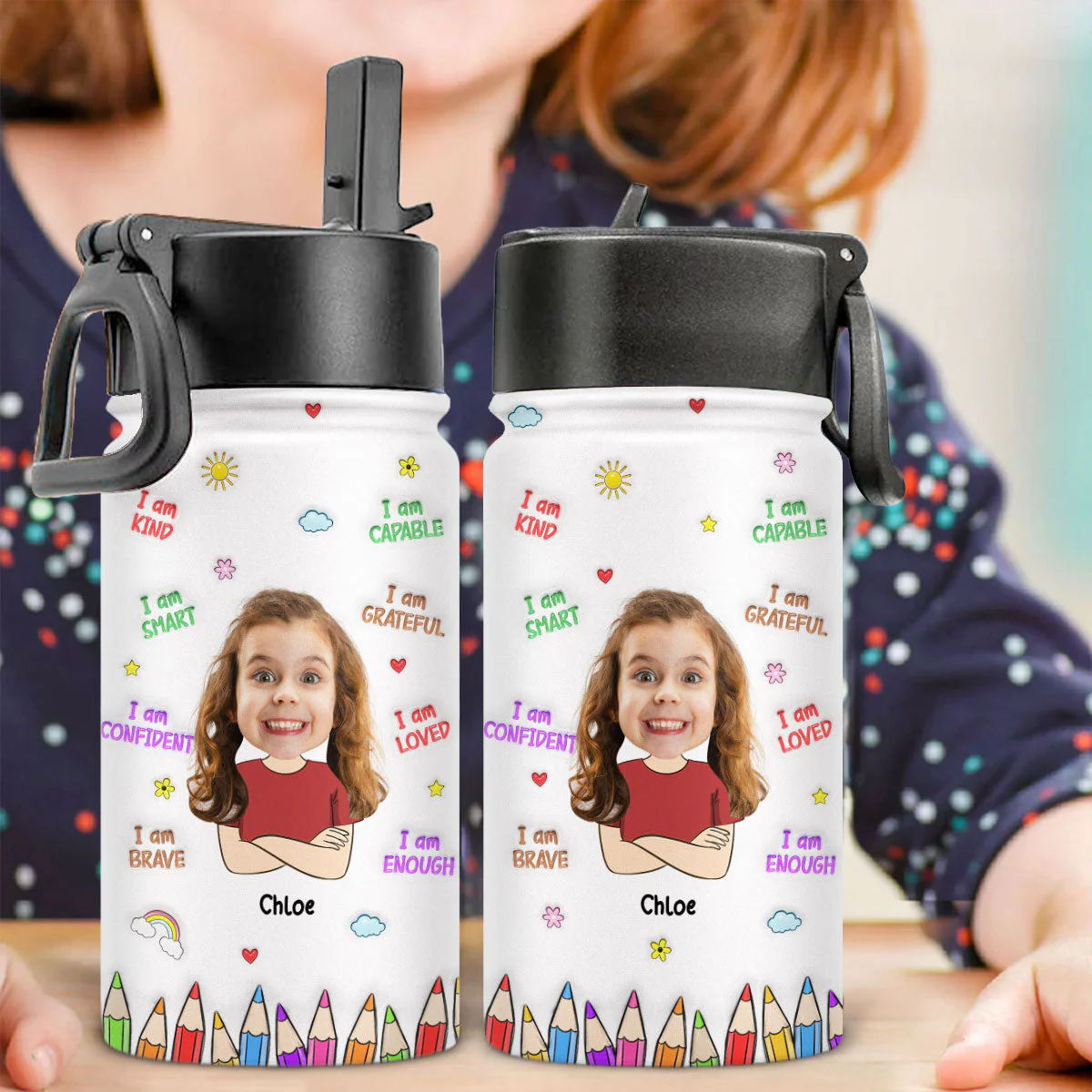 Little Sunshine - Personalized Custom 3D Inflated Effect Kids Water Bottle - Image 3