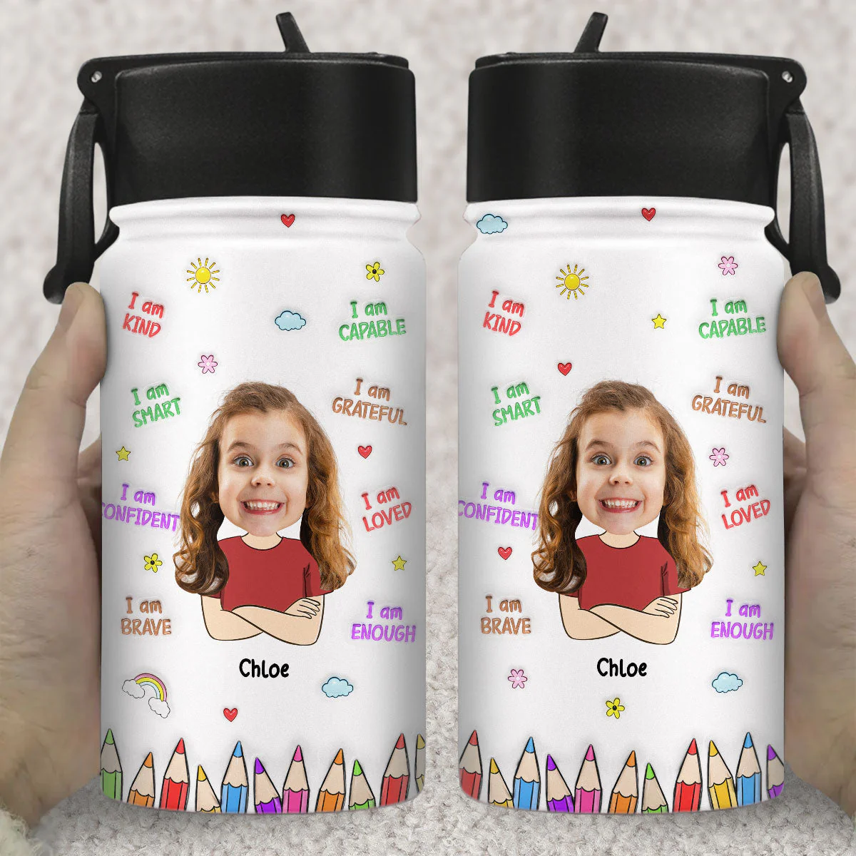 Little Sunshine - Personalized Custom 3D Inflated Effect Kids Water Bottle - Image 4