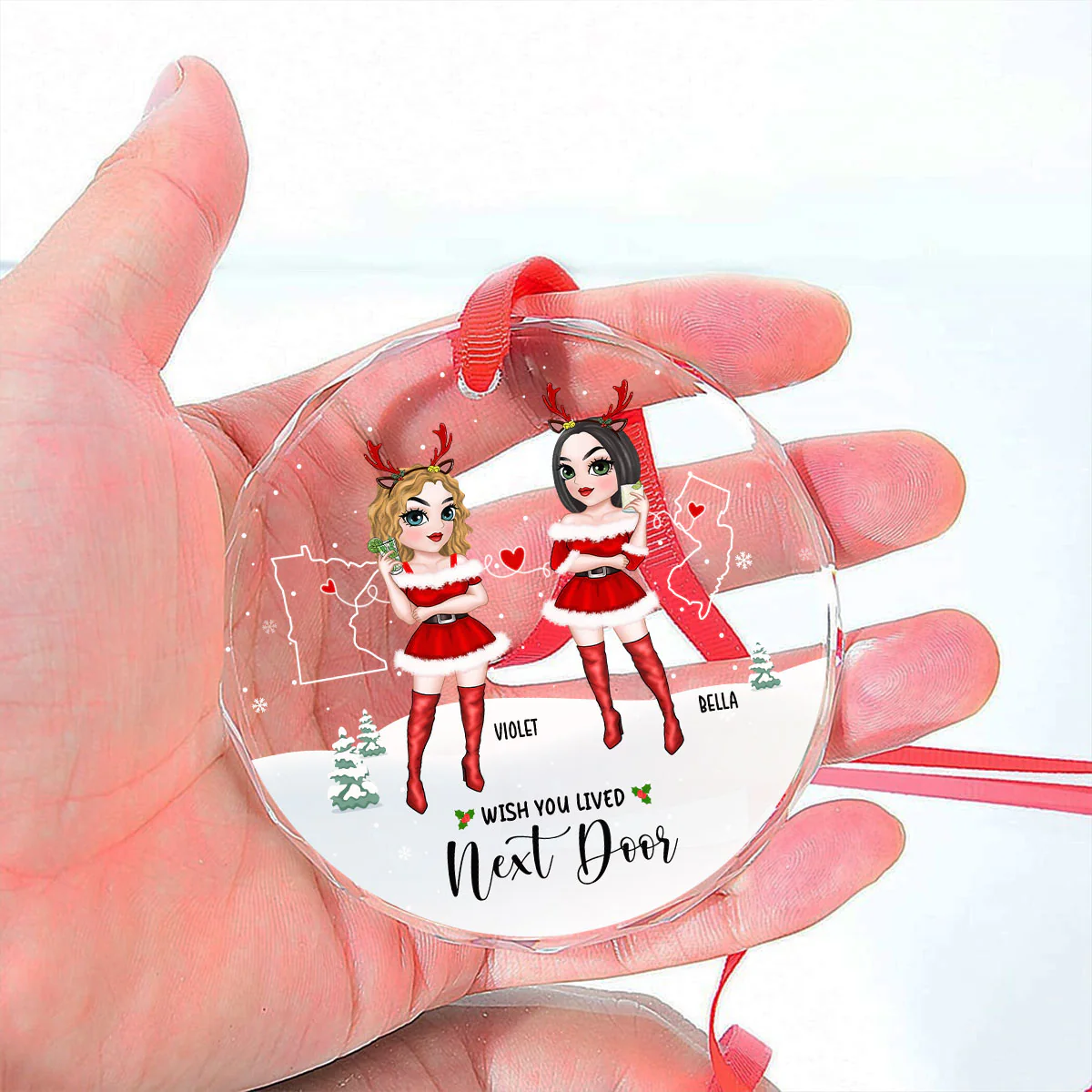 Long Distance Besties - Personalized Custom Glass Ornament - Image 2