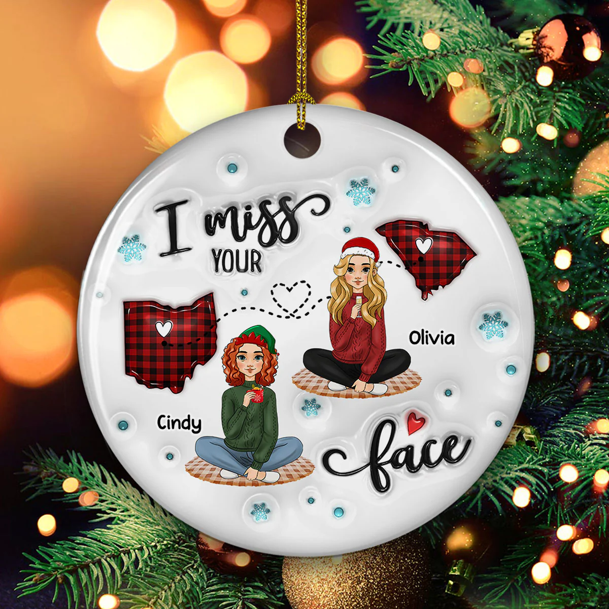 Long Distance Doll Besties - Personalized Custom 3D Inflated Effect Ceramic Ornament - Image 2