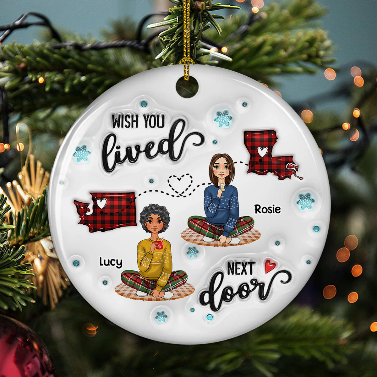 Long Distance Doll Besties - Personalized Custom 3D Inflated Effect Ceramic Ornament - Image 3