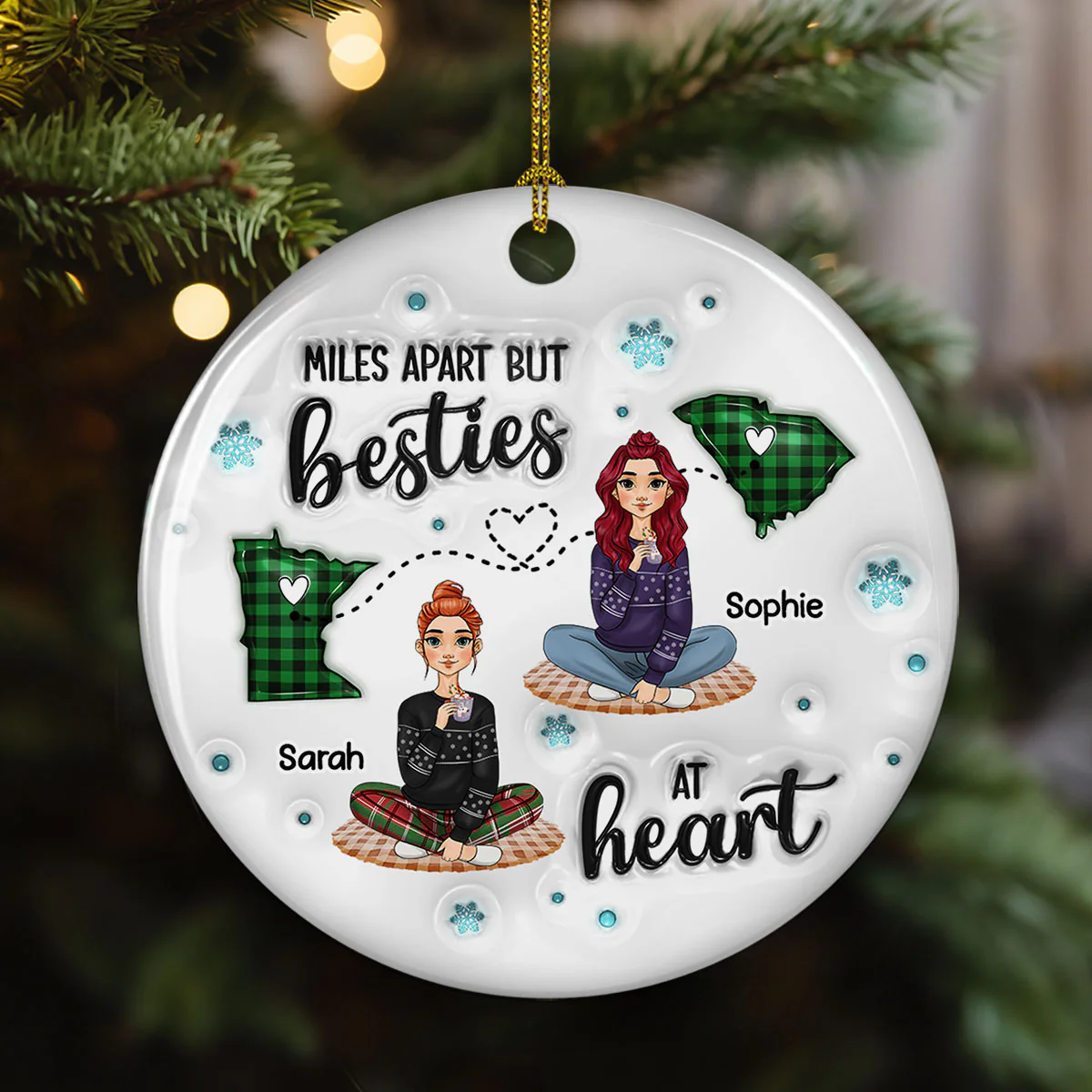 Long Distance Doll Besties - Personalized Custom 3D Inflated Effect Ceramic Ornament - Image 4