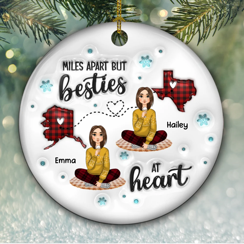 Long Distance Doll Besties - Personalized Custom 3D Inflated Effect Ceramic Ornament - Image 5