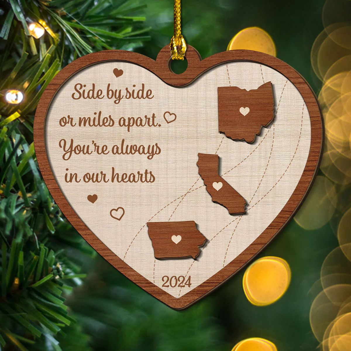 Long Distance Family State Map - Personalized Custom Freeshape 2-Layered Wood Ornament - Image 2