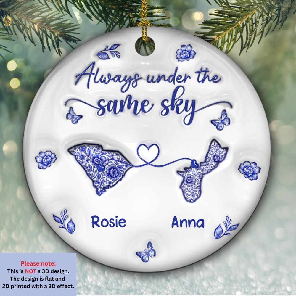 Long Distance Friendship Toile De Jouy - Personalized Custom 3D Inflated Effect Ceramic Ornament - Image 6
