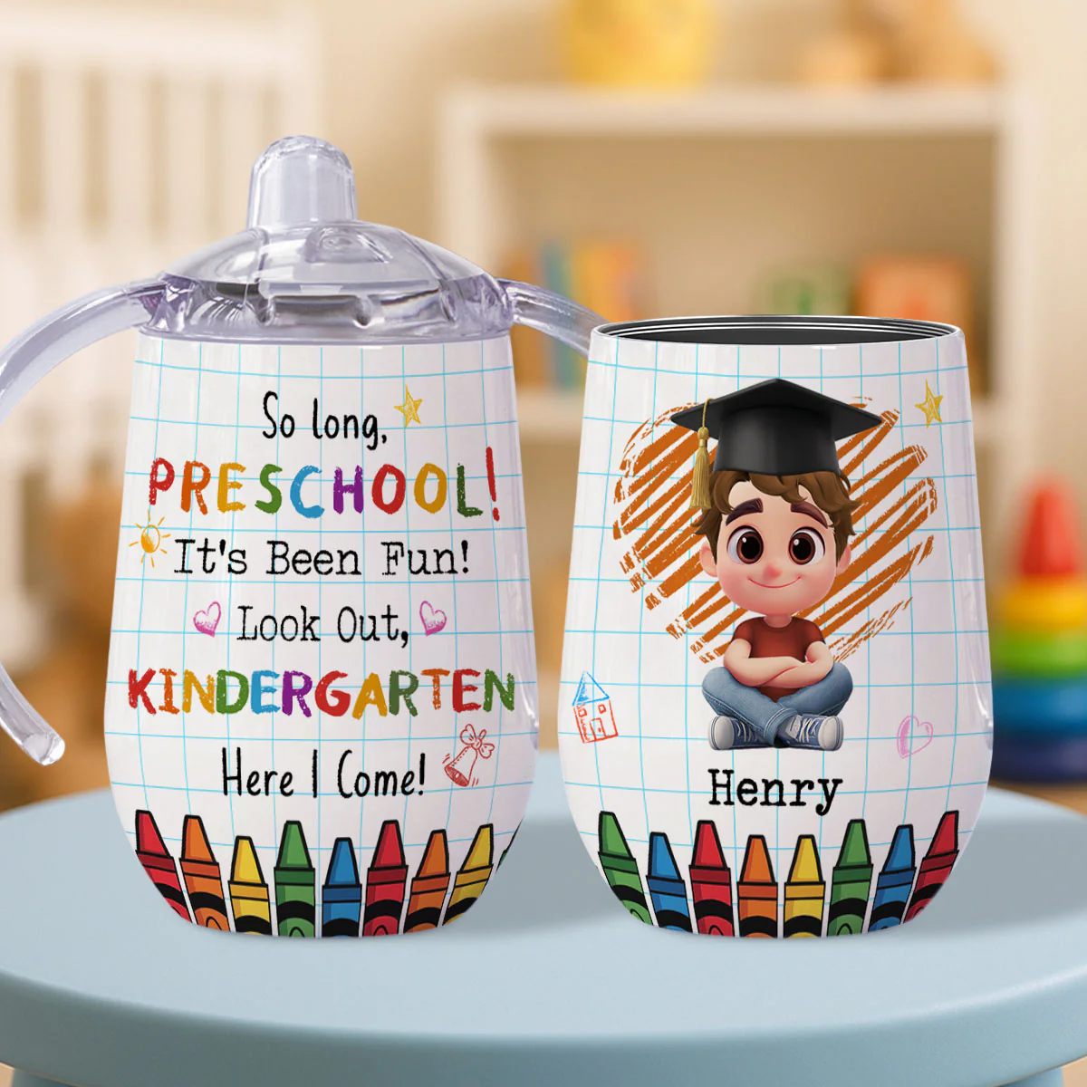 Look Out Kindergarten - Personalized Custom Sippy Cup With Handles - Image 2