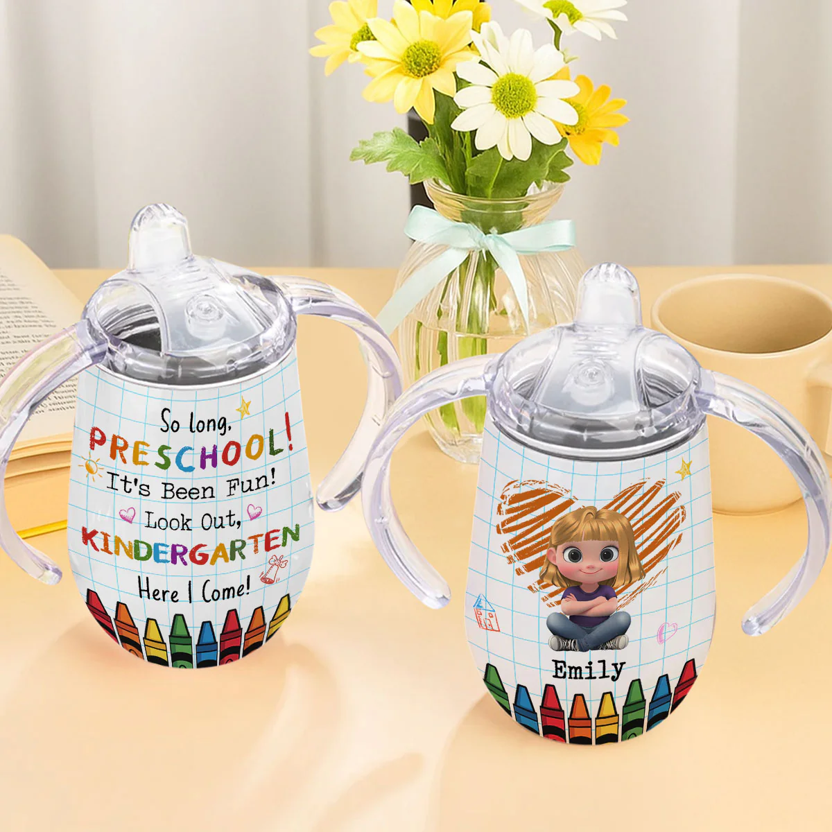 Look Out Kindergarten - Personalized Custom Sippy Cup With Handles - Image 5