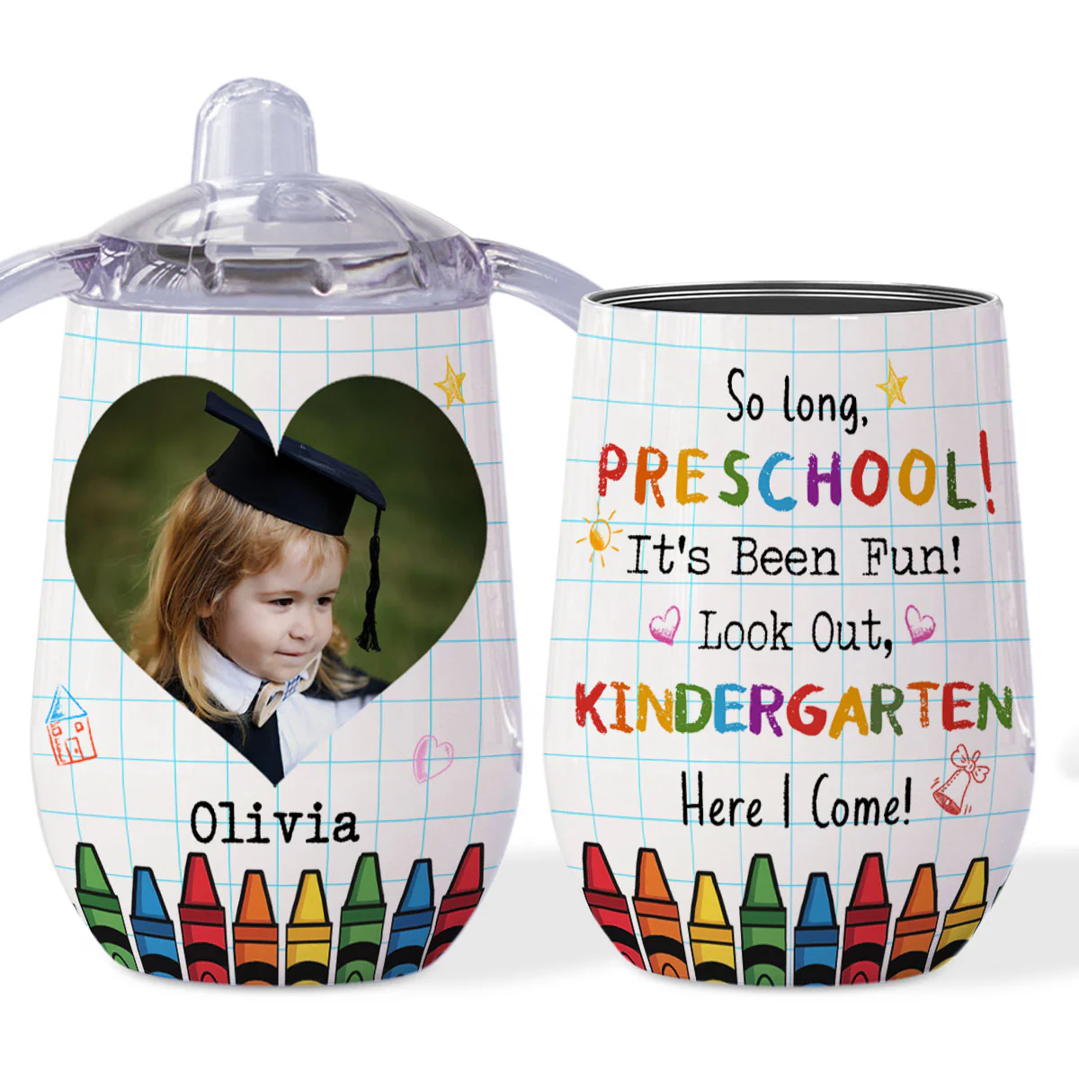 Look Out Kindergarten Photo - Personalized Custom Sippy Cup With Handles