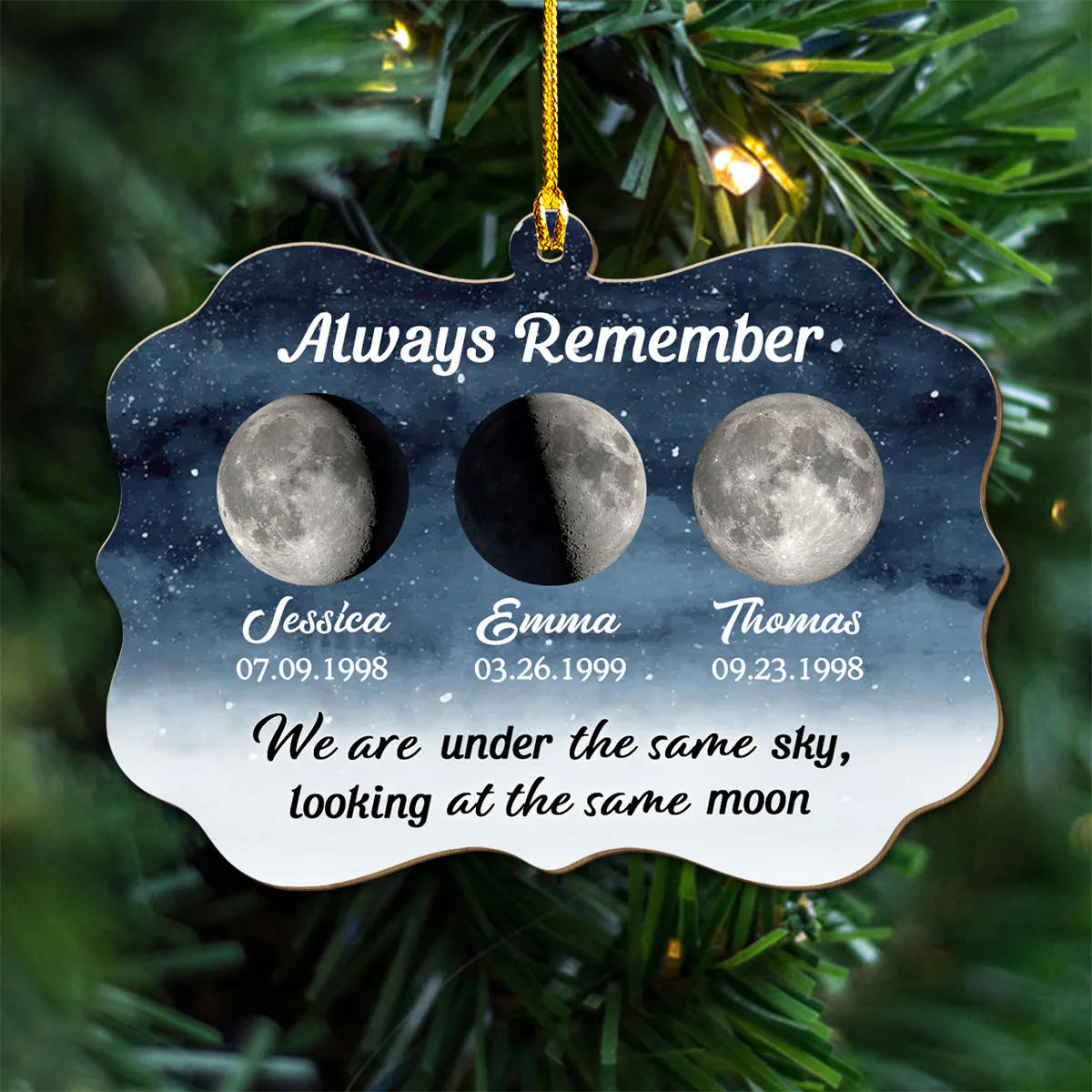 Looking At The Same Moon - Personalized Custom Wood Ornament - Image 4