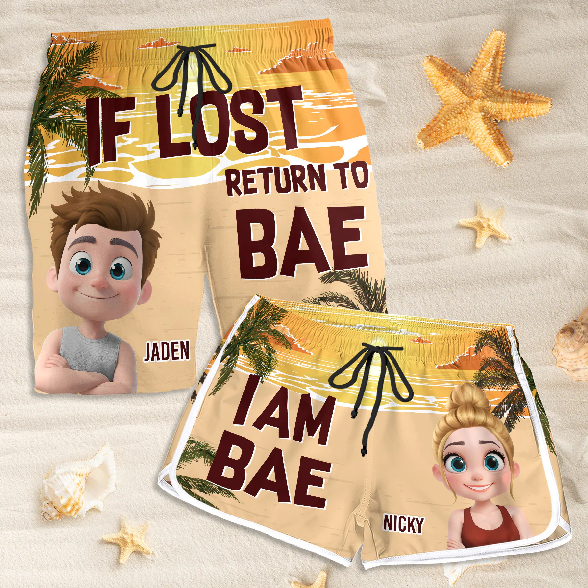 Lost In The Sunshine - Personalized Custom Couple Beach Shorts - Image 2